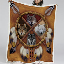 Load image into Gallery viewer, Wolves Dreamcatcher Sherpa Fleece Blanket