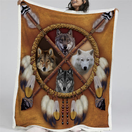 Wolves Dreamcatcher Sherpa Fleece Blanket